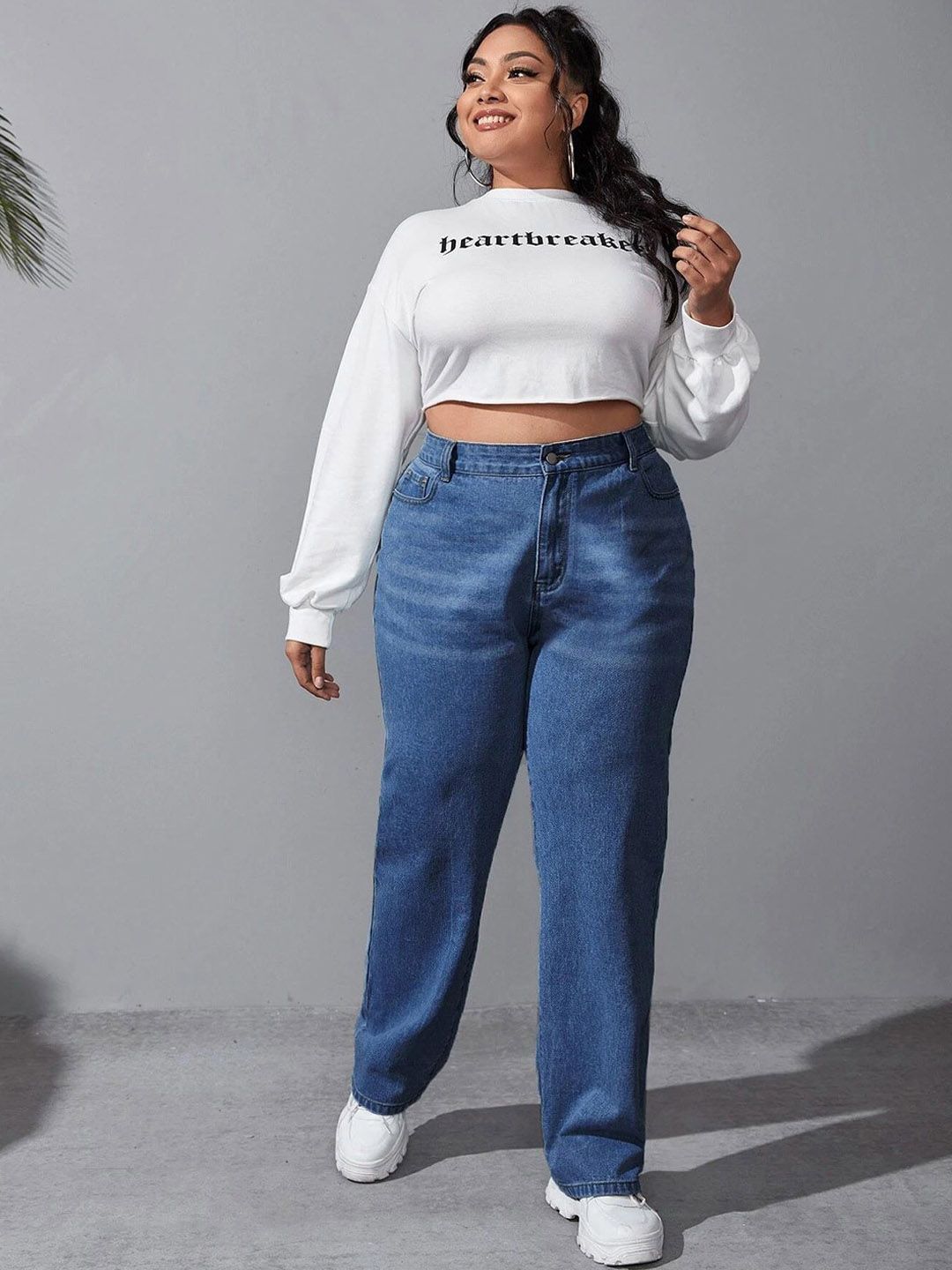 Kotty Women Plus Size Jean Wide Leg High-Rise Light Fade Stretchable Jeans