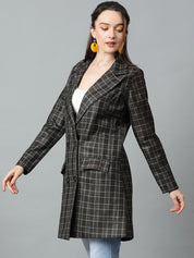 KOTTY BIZwear Grey Checked Double-Breasted Overcoat