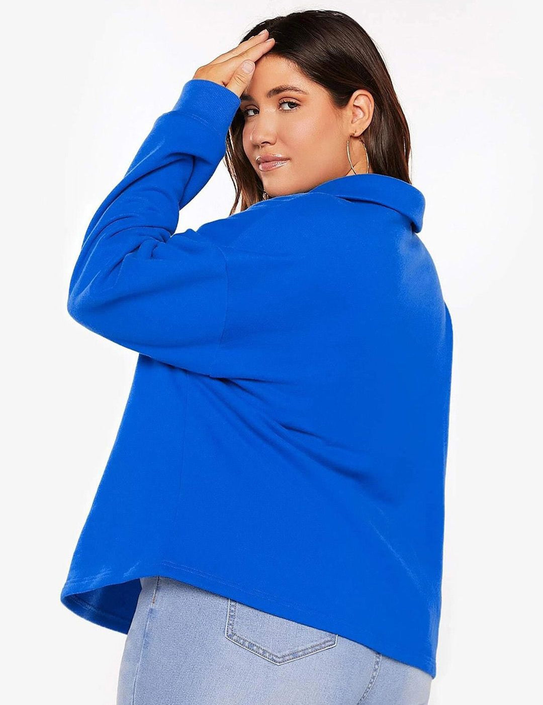 Kotty Plus Size Shirt Collar Drop Shoulder Fleece Sweatshirt