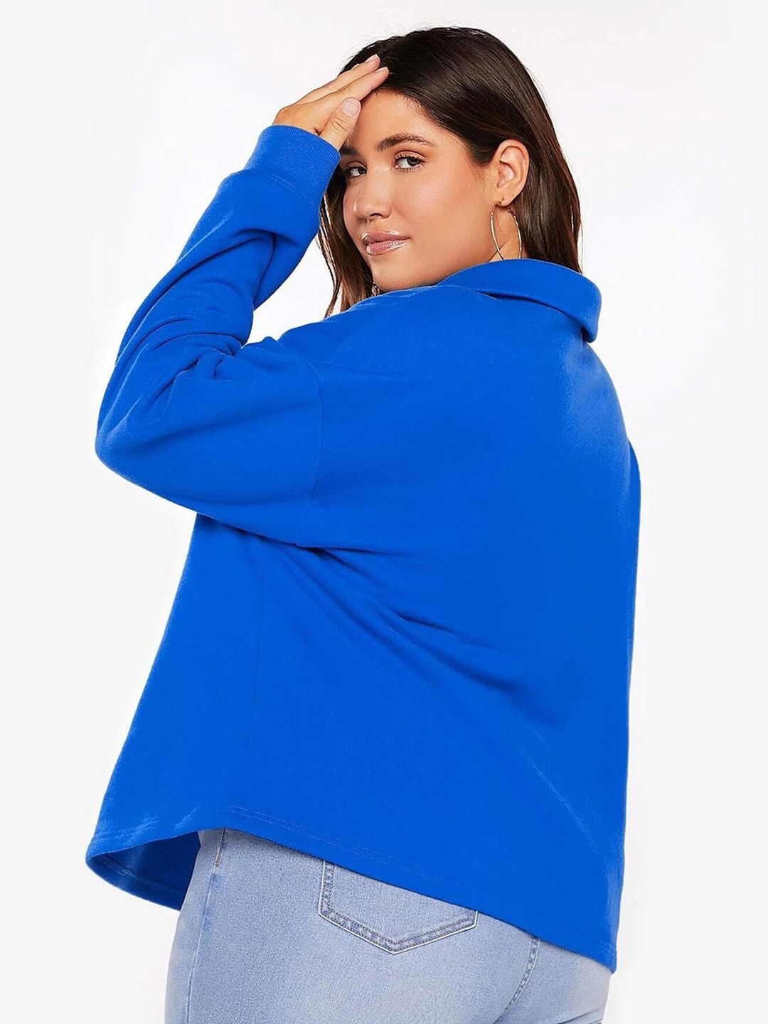Kotty Plus Size Shirt Collar Drop Shoulder Fleece Sweatshirt