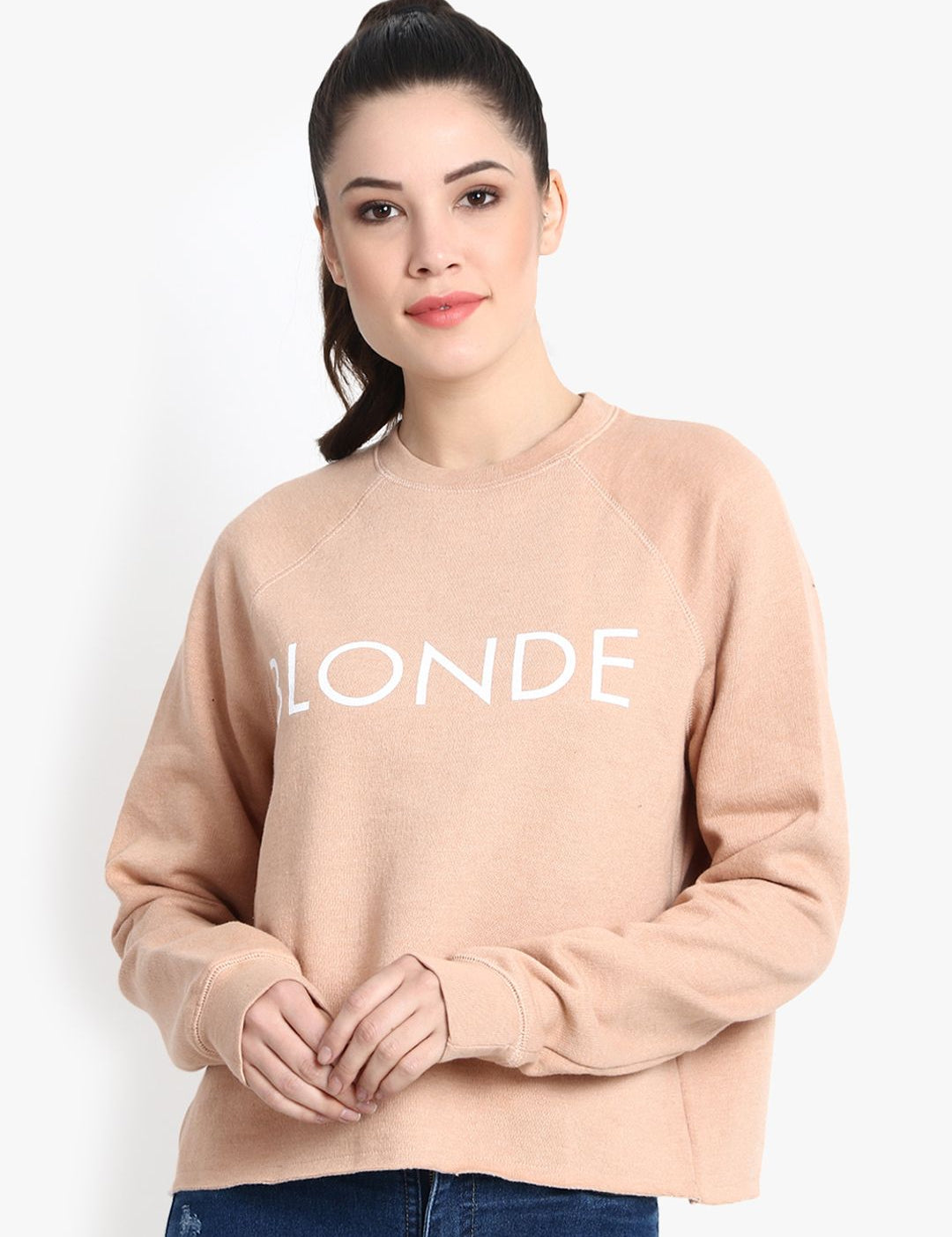Kotty Women Peach-Coloured Printed Sweatshirt