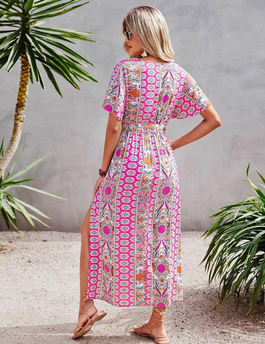 Kotty Floral Printed V-Neck Wrap Maxi Dress