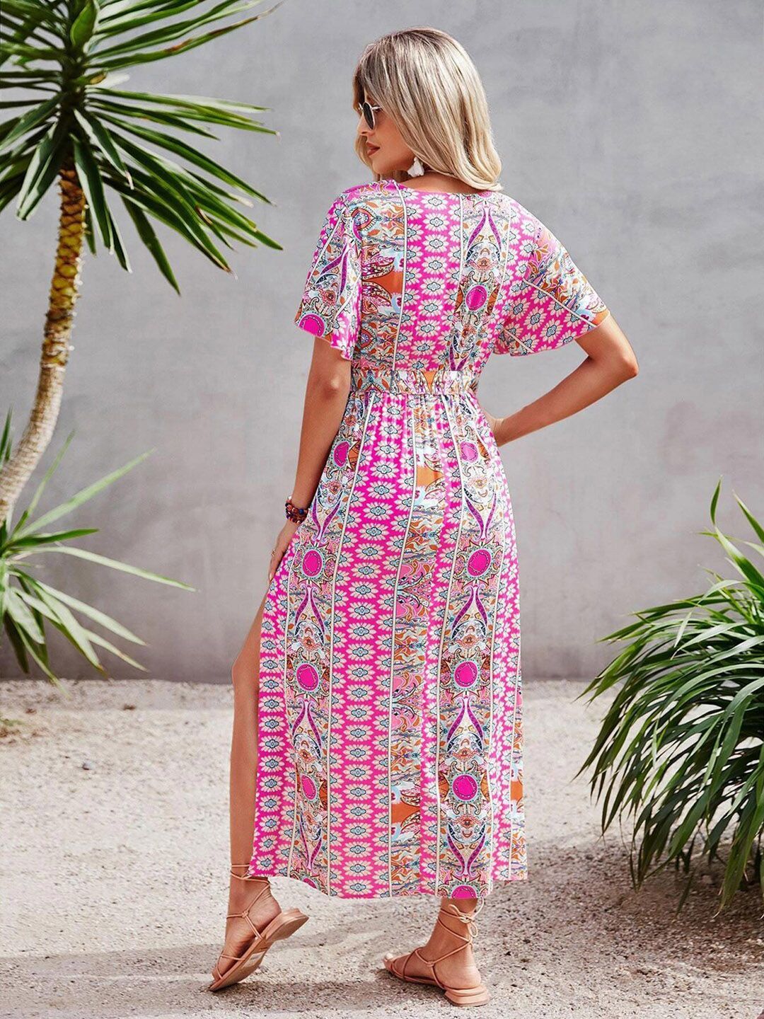 Kotty Floral Printed V-Neck Wrap Maxi Dress