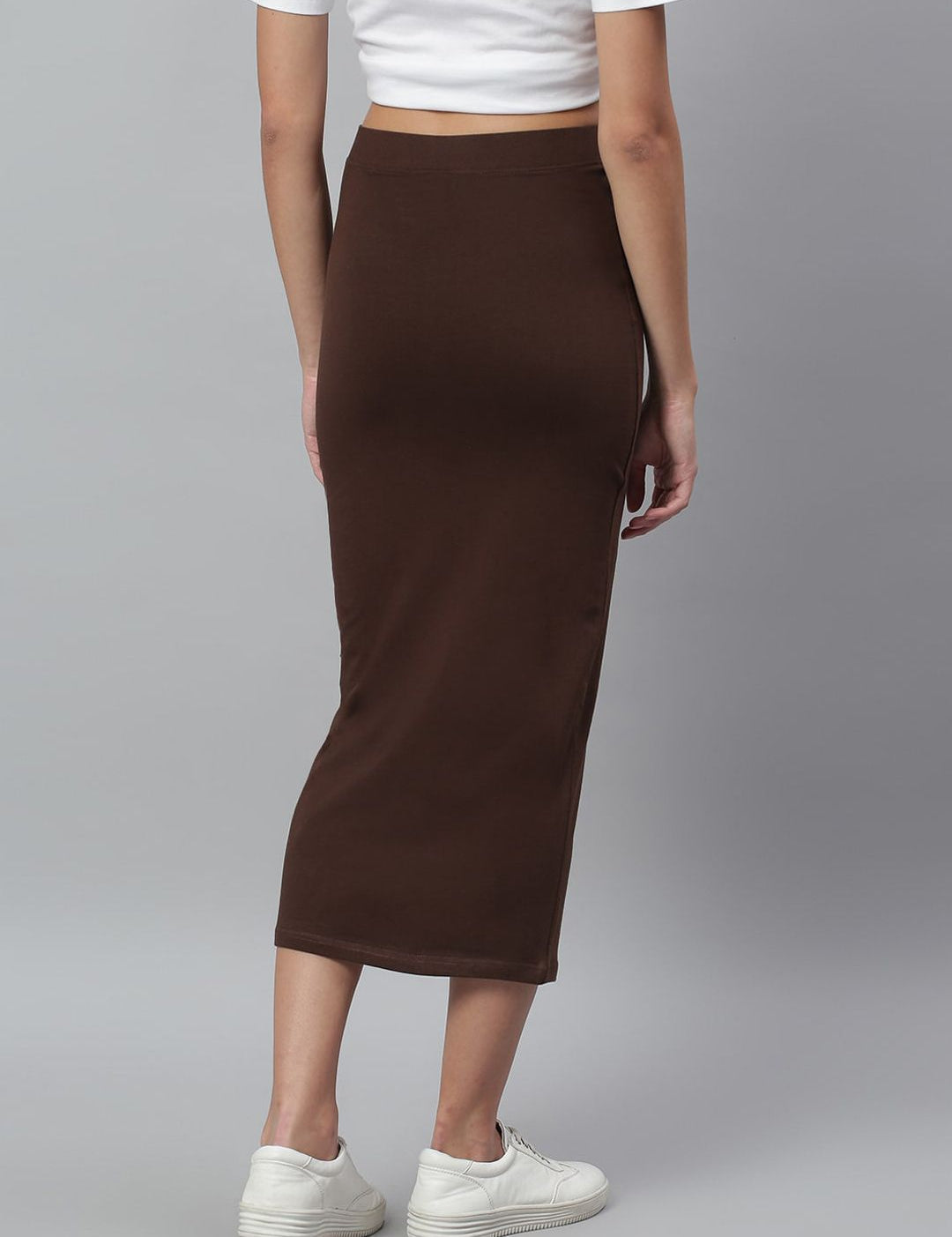 Kotty Women Brown Solid Pencil Midi Skirt