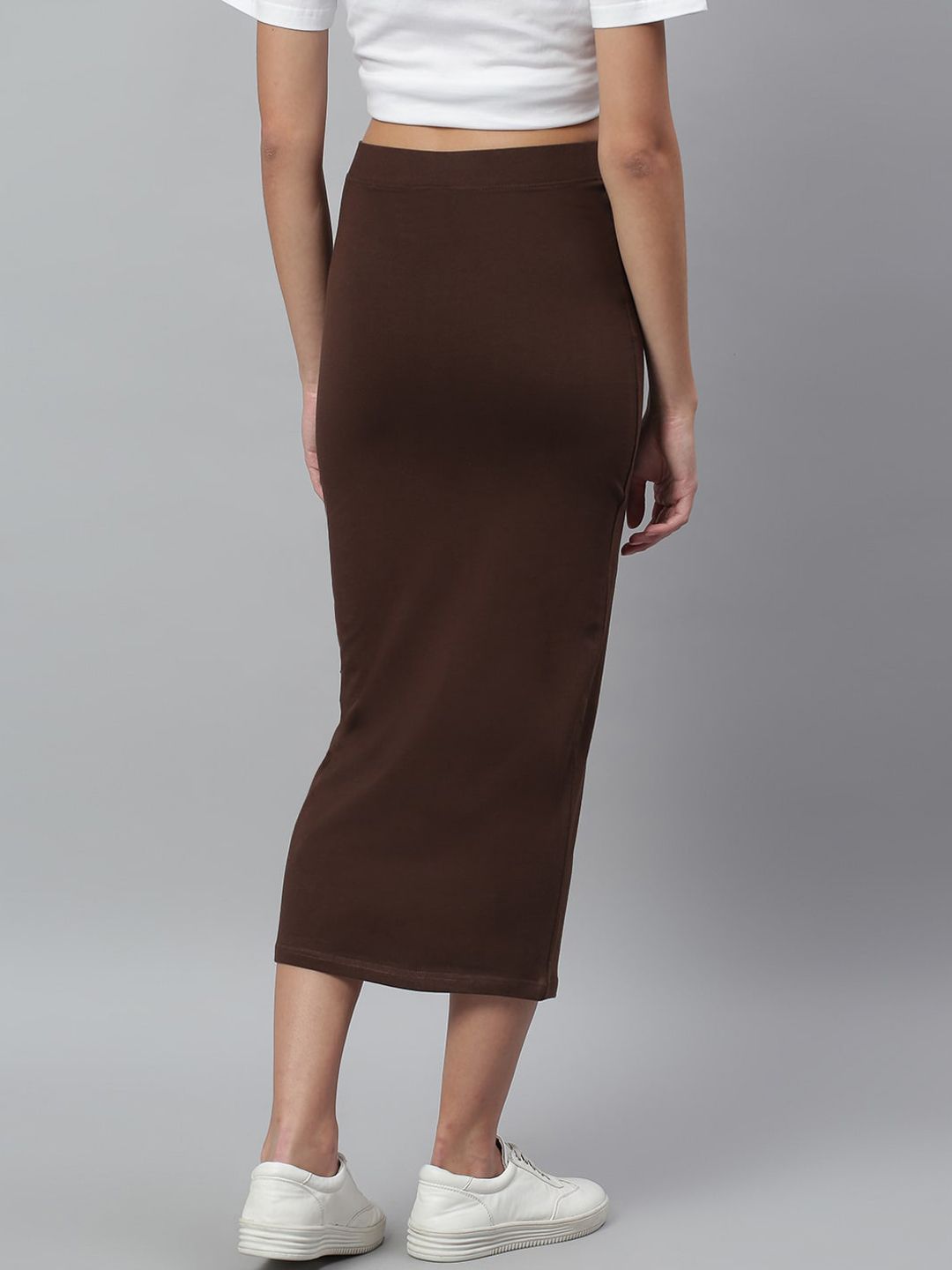 Kotty Women Brown Solid Pencil Midi Skirt