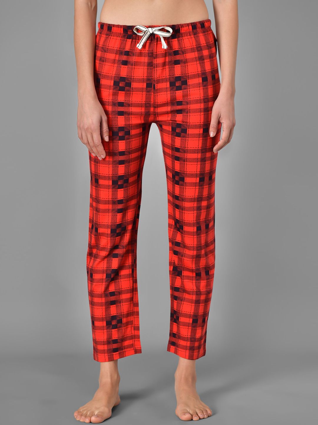 Kotty Women Red & Black Checked Night Suit