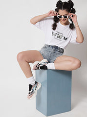 Kotty Women White Typography Printed Extended Sleeves Oversized T-shirt