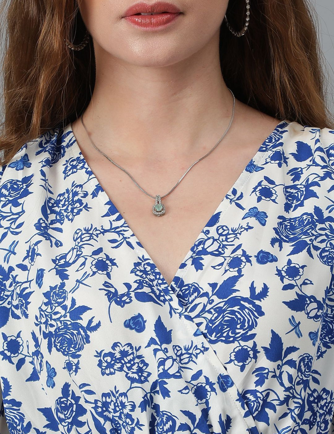 Kotty Blue Floral Printed Flared Sleeve Fit & Flare Dress