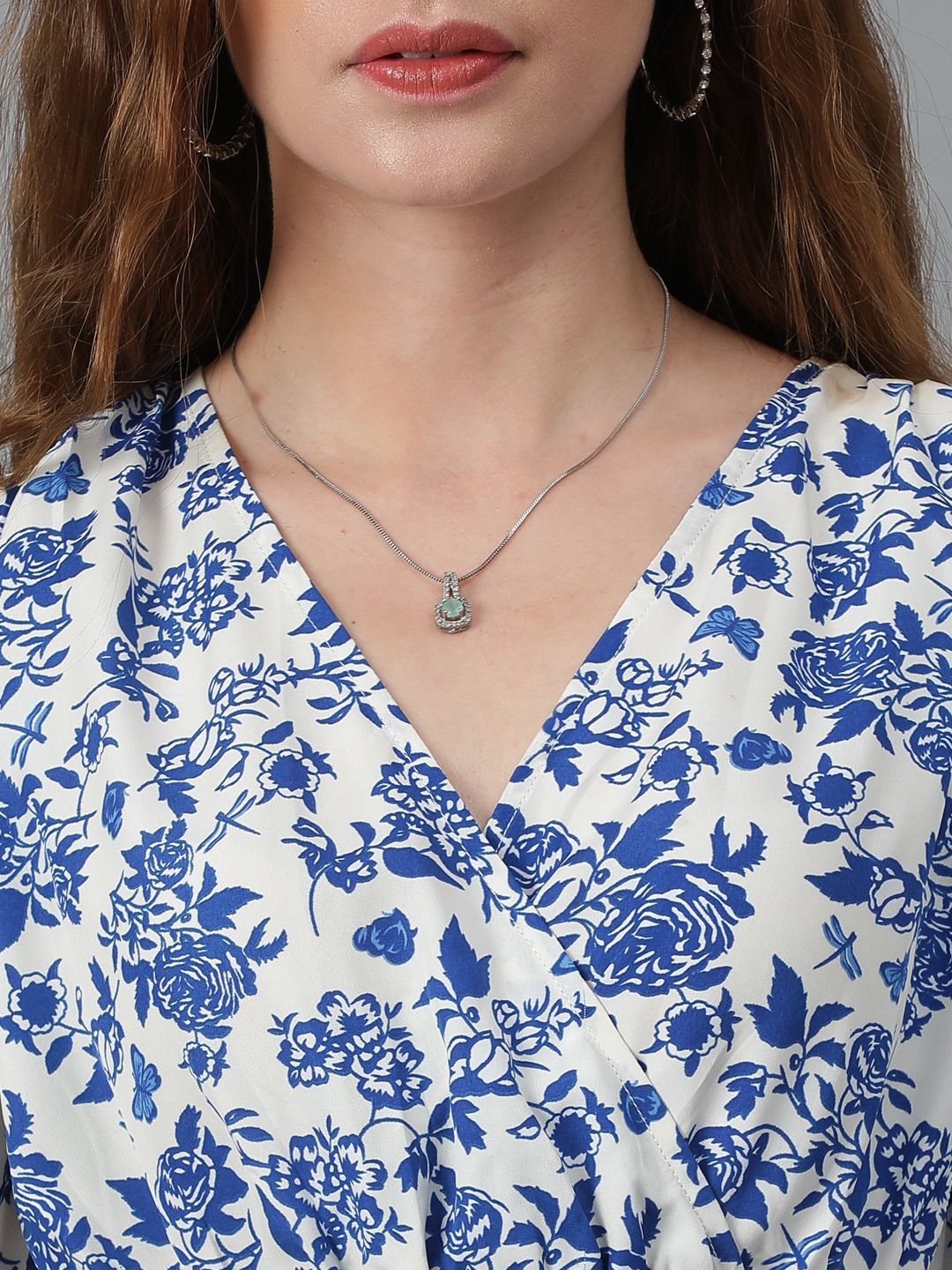 Kotty Blue Floral Printed Flared Sleeve Fit & Flare Dress