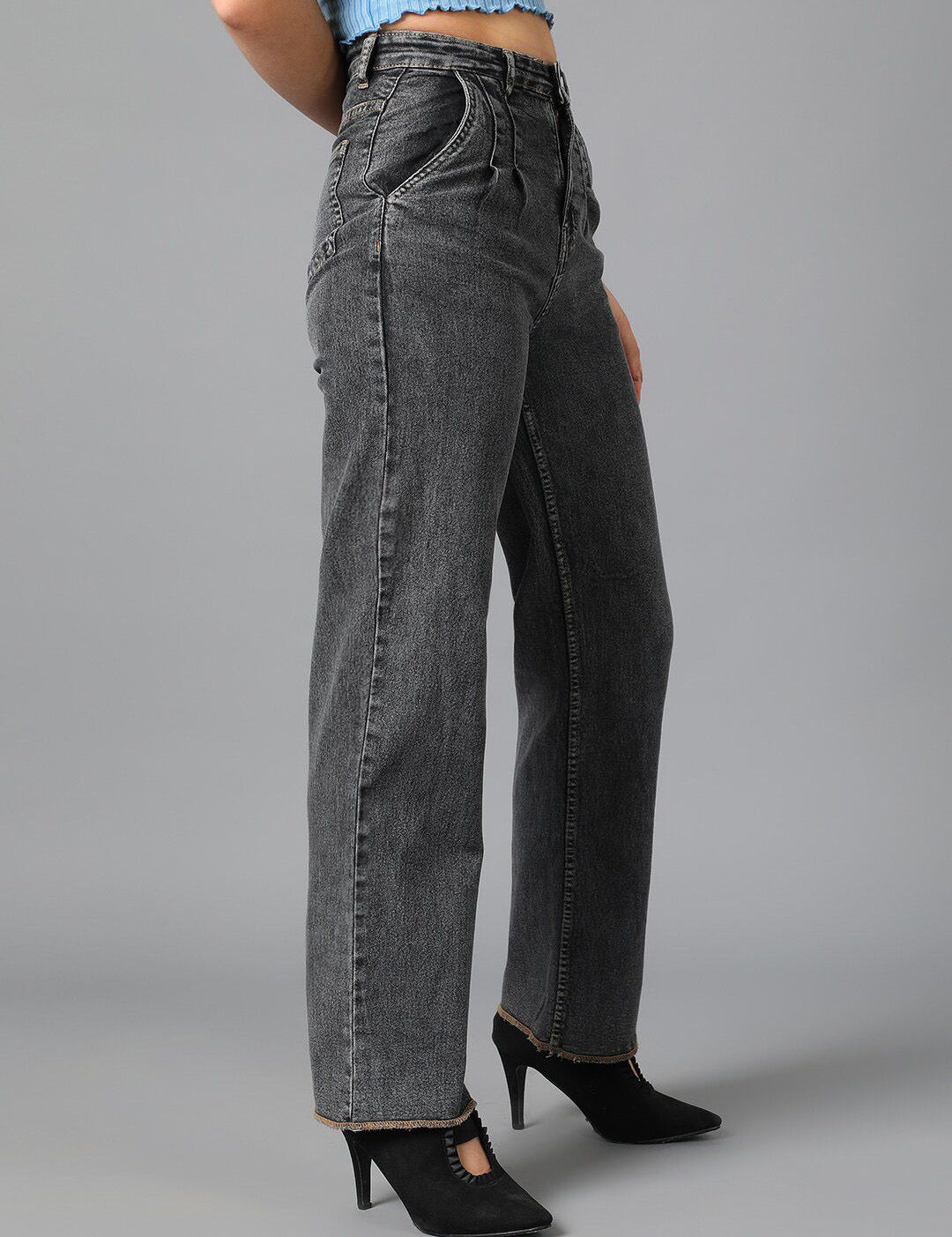 Kotty Women Grey Jean Straight Fit High-Rise Stretchable Jeans