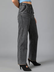Kotty Women Grey Jean Straight Fit High-Rise Stretchable Jeans