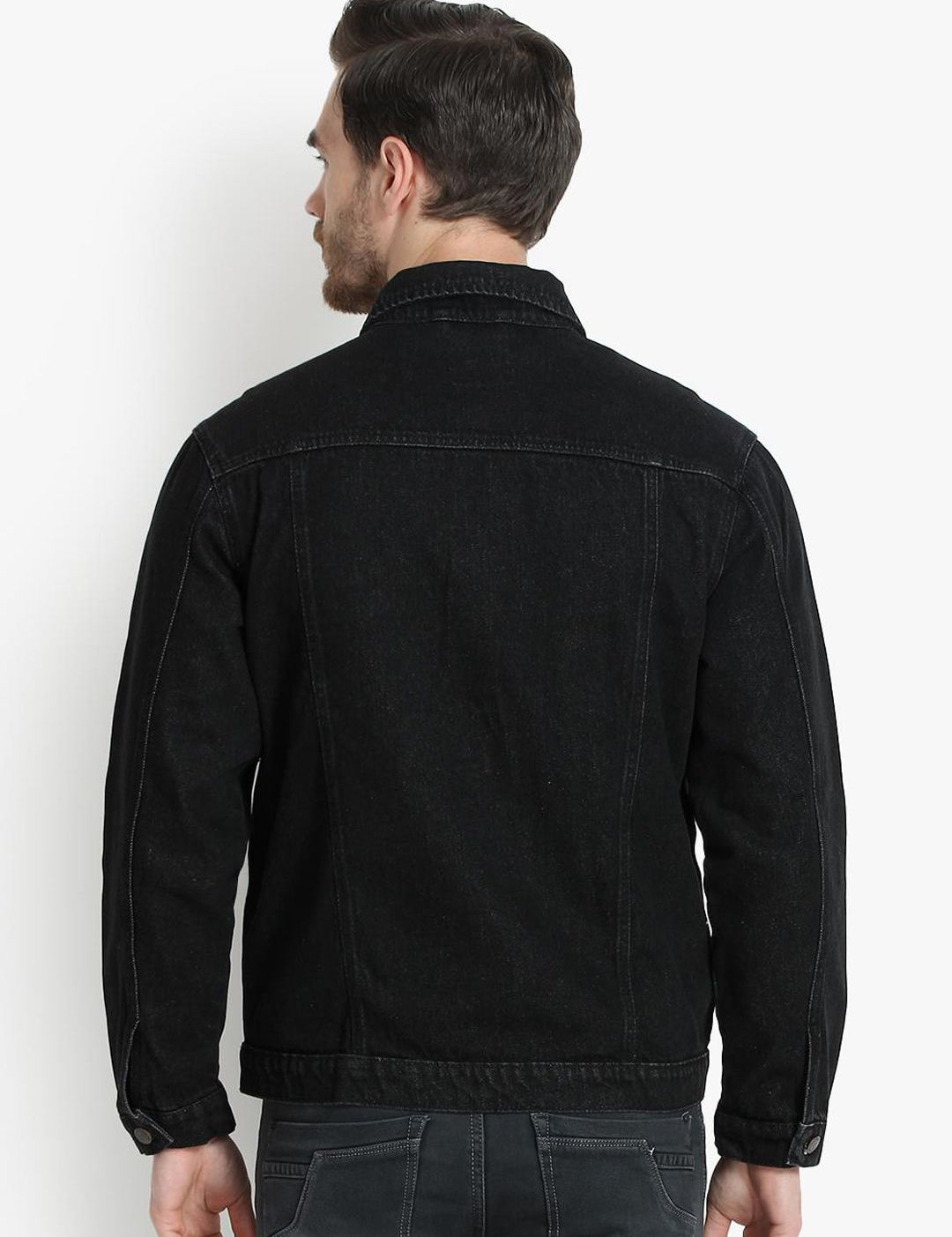 Kotty Men Black Printed Denim Jacket