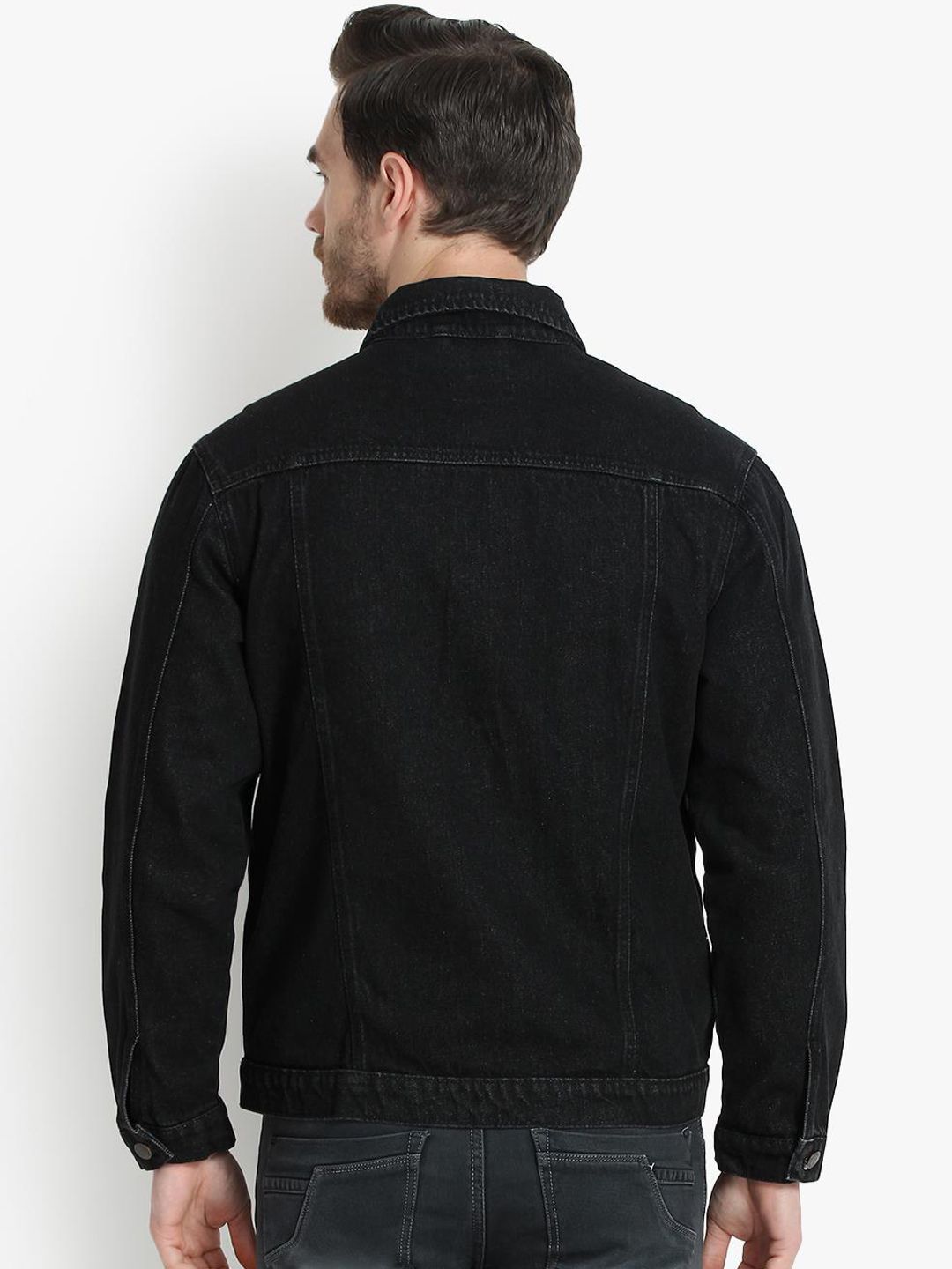 Kotty Men Black Printed Denim Jacket