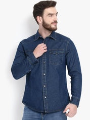 Kotty Men Blue Regular Fit Solid Casual Shirt
