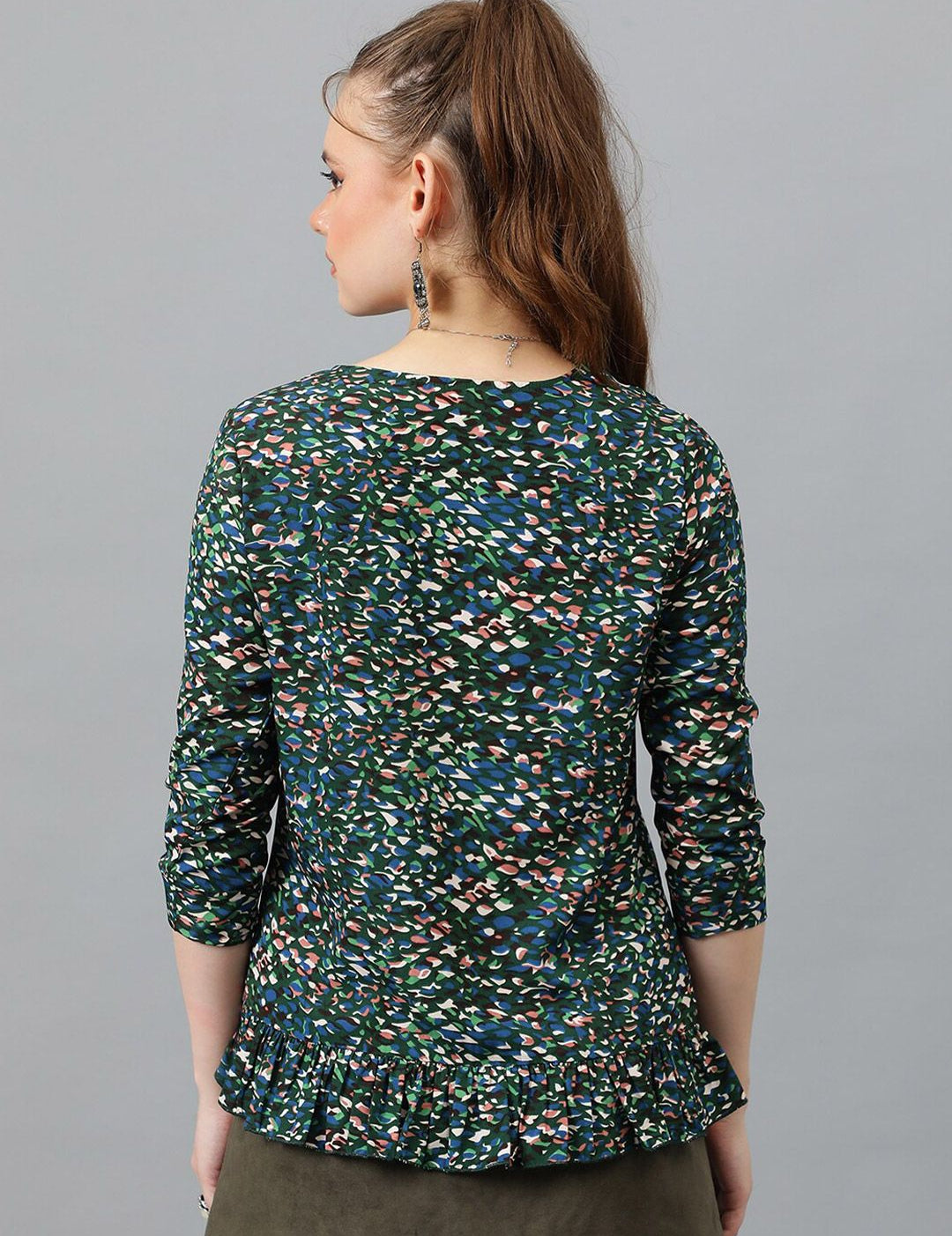 Kotty Green & White Abstract Print Crepe Top