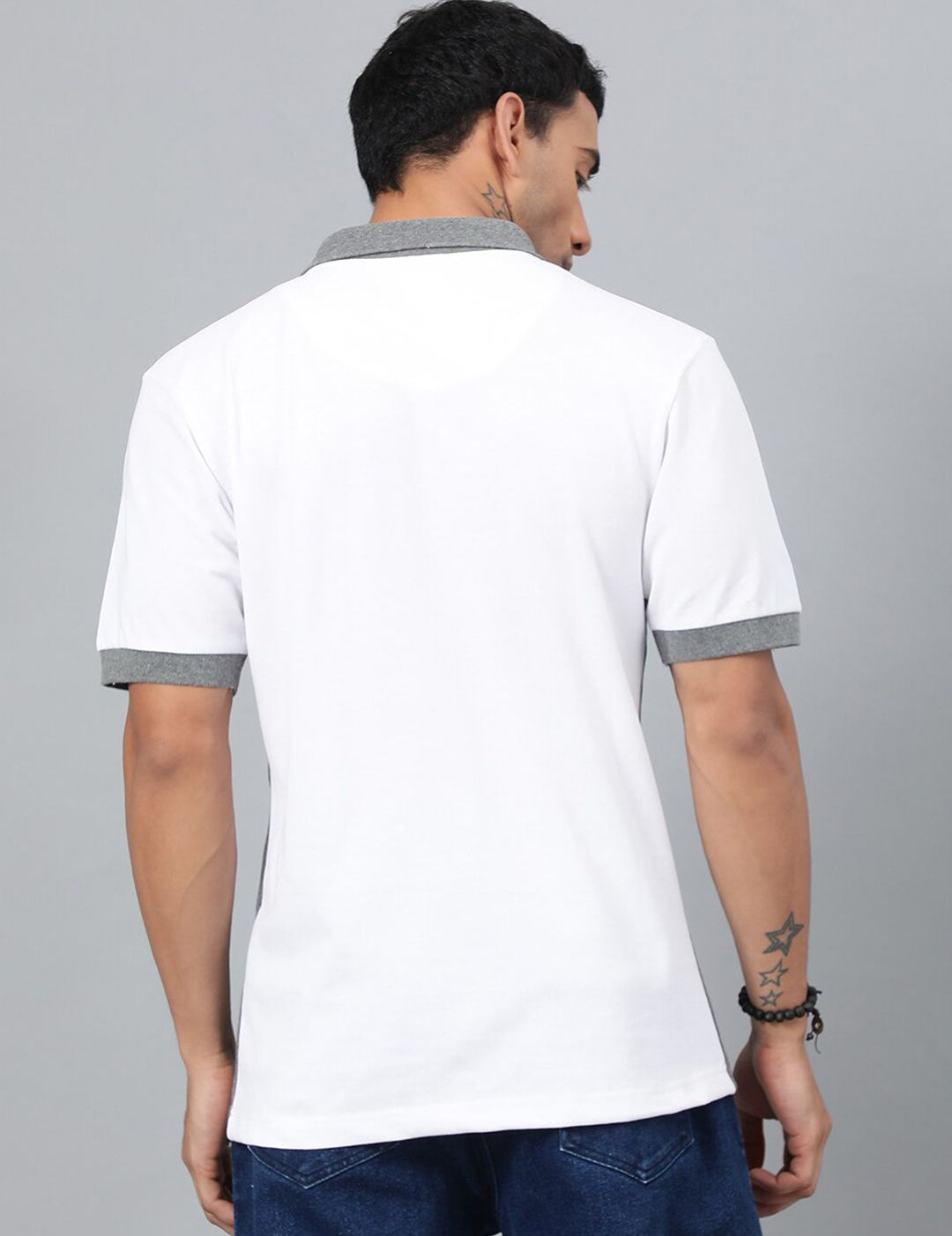 Kotty White & Grey Colourblocked Polo Collar T-shirt