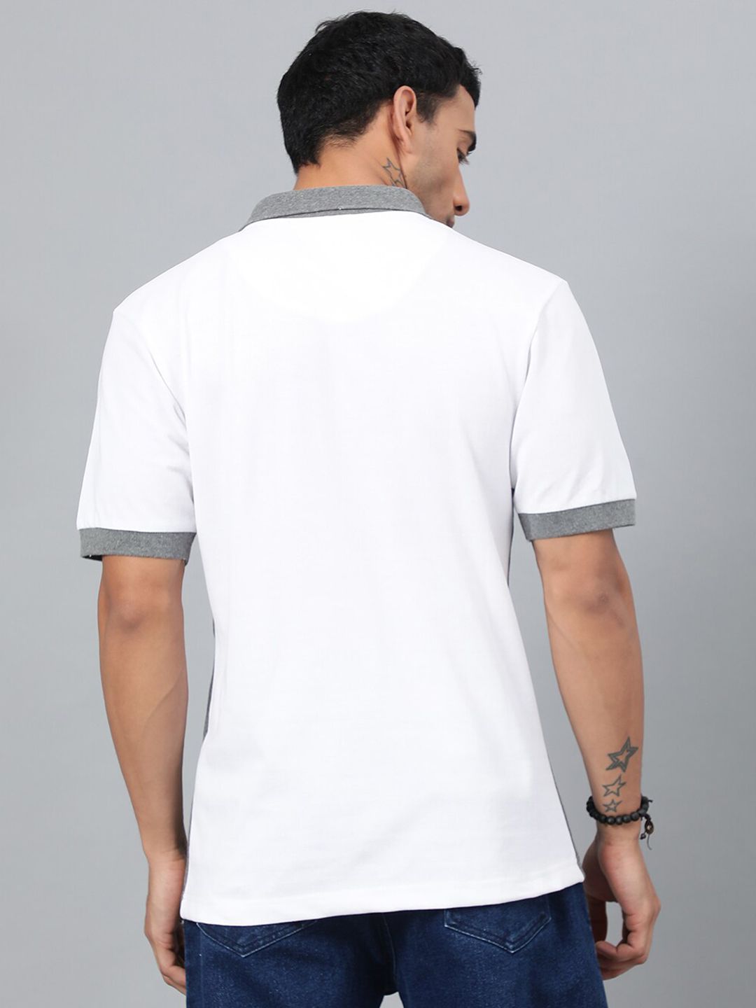 Kotty White & Grey Colourblocked Polo Collar T-shirt