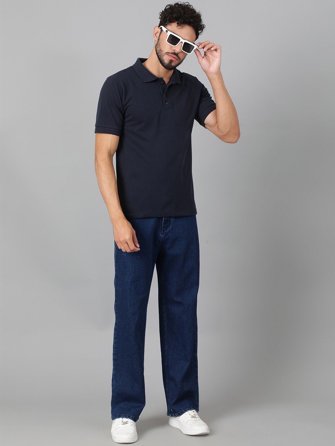 Kotty Navy Blue Polo Collar Cotton T-shirt