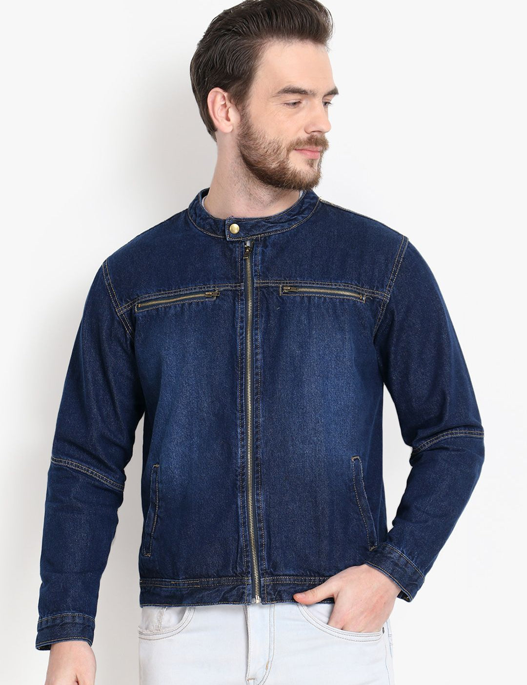 Kotty Men Blue Solid Denim Jacket
