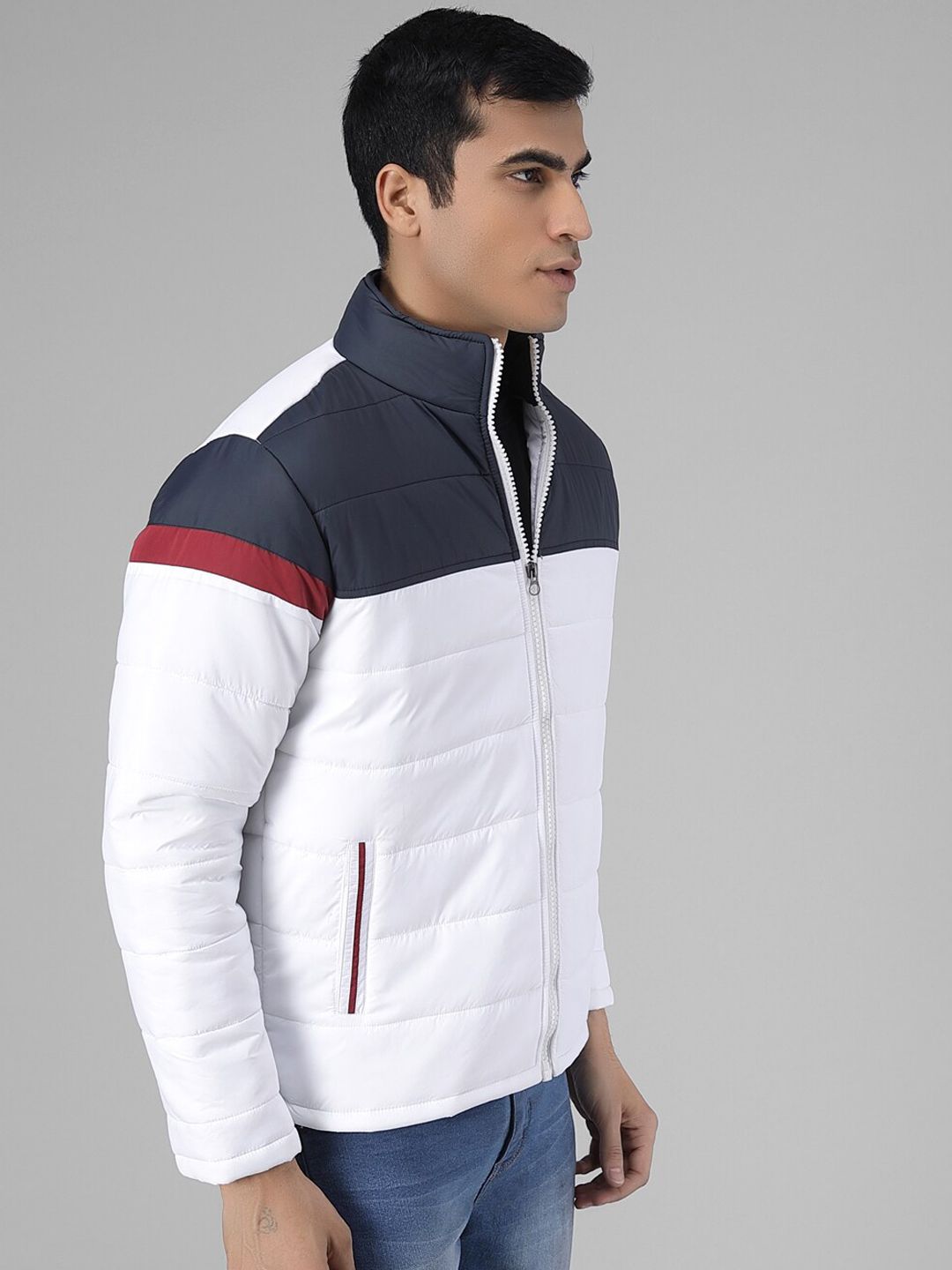 Kotty Men White Colourblocked Puffer Jacket