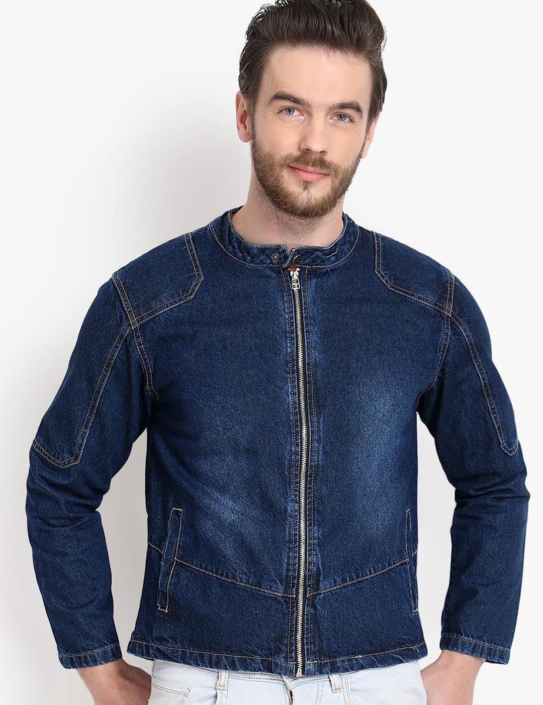 Kotty Men Blue Printed Denim Jacket