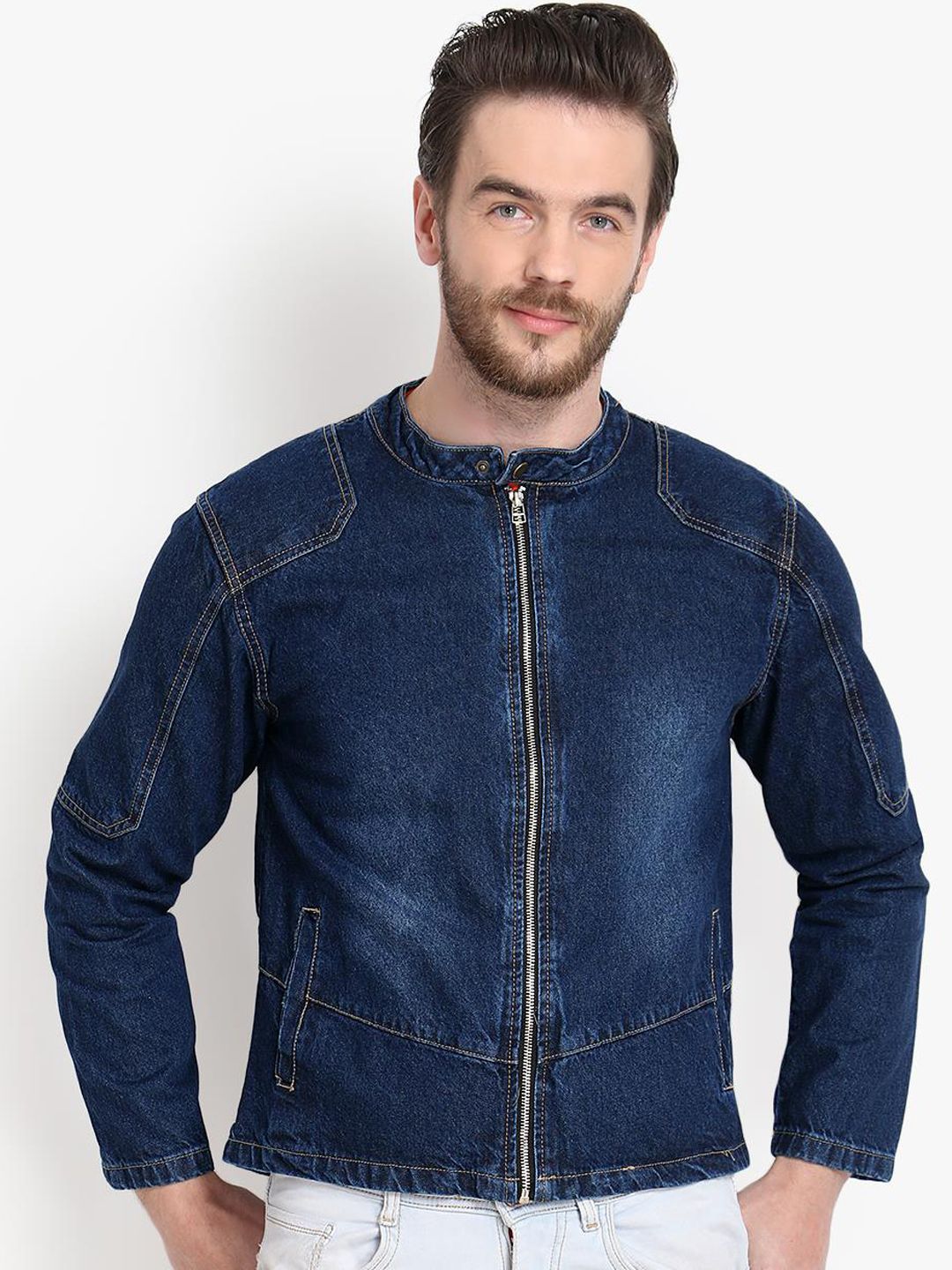 Kotty Men Blue Printed Denim Jacket