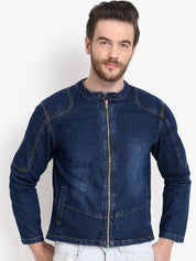Kotty Men Blue Printed Denim Jacket