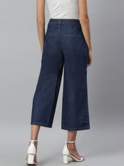 Kotty Women Navy Blue Flared High-Rise Clean Look Stretchable Jeans