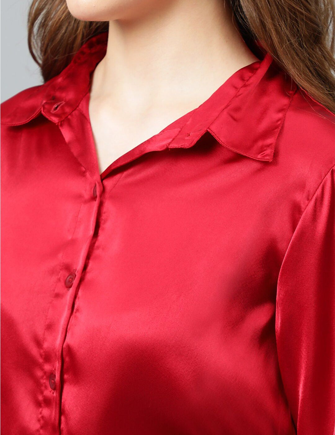 KOTTY BIZwear Maroon Relaxed Spread Collar Satin Casual Shirt
