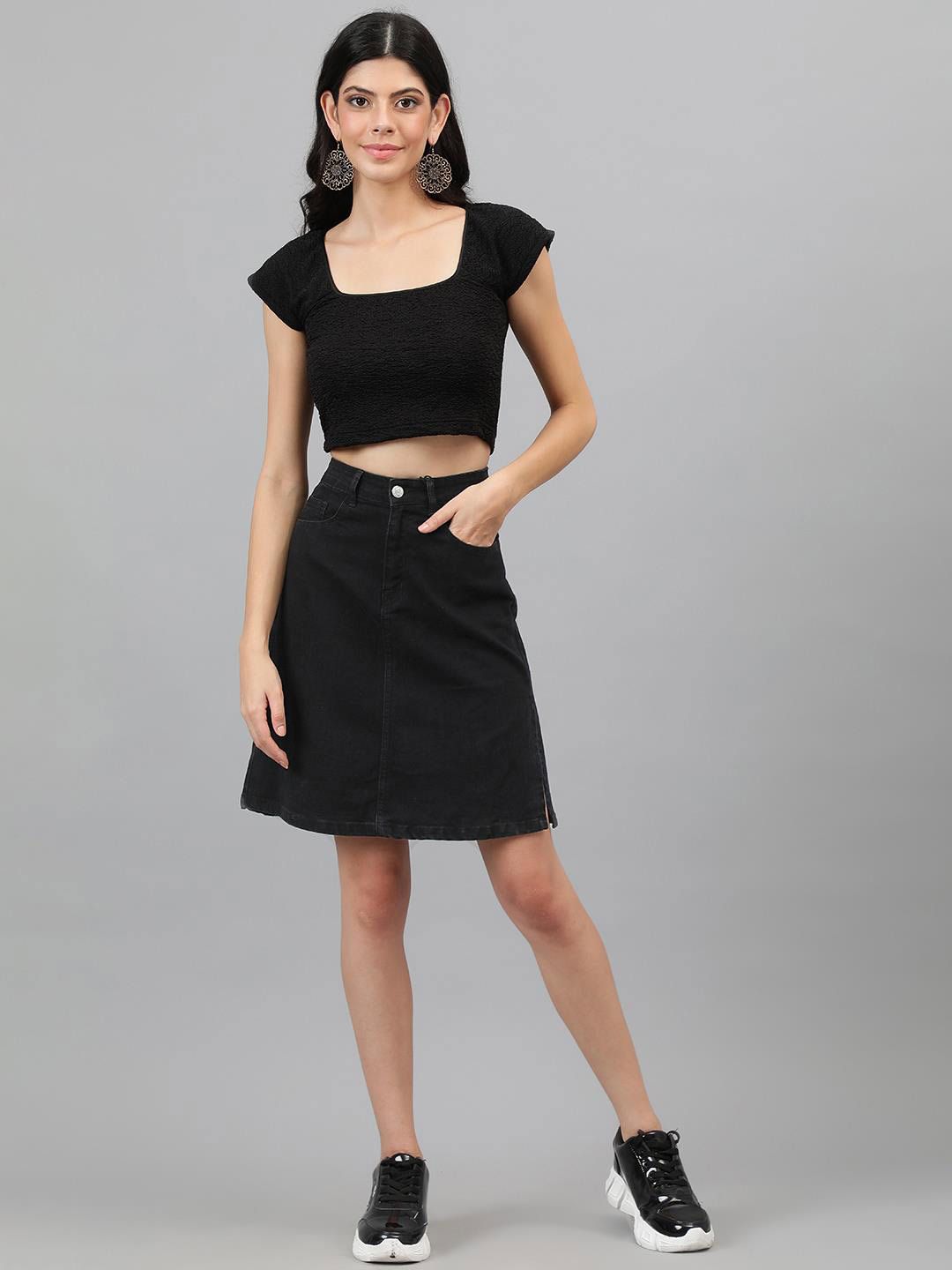 Kotty Black Square Neck Crop Top