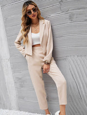 Kotty Beige Notched Lapel Collar Long Sleeves Blazer With Trouser