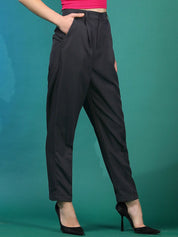 Stylecast X KOTTY BIZwear Women Black Relaxed Slim Fit High-Rise Easy Wash Peg Trousers