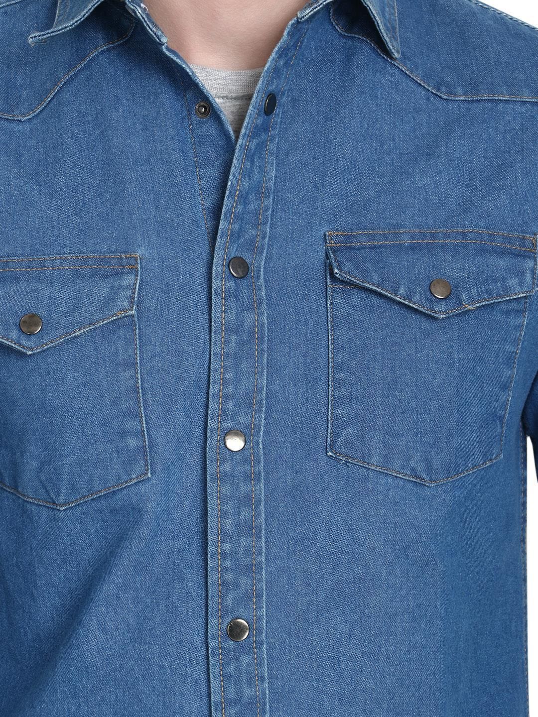 Kotty Men Blue Regular Fit Solid Casual Shirt