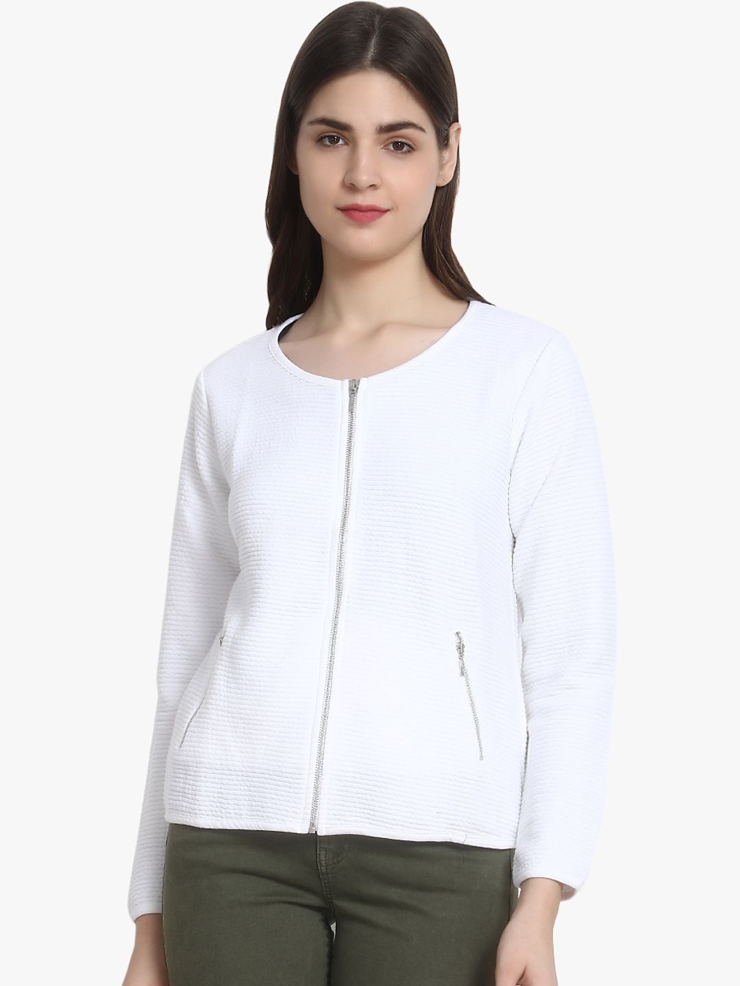 Kotty Women White Self Design Lightweight Tailored Jacket