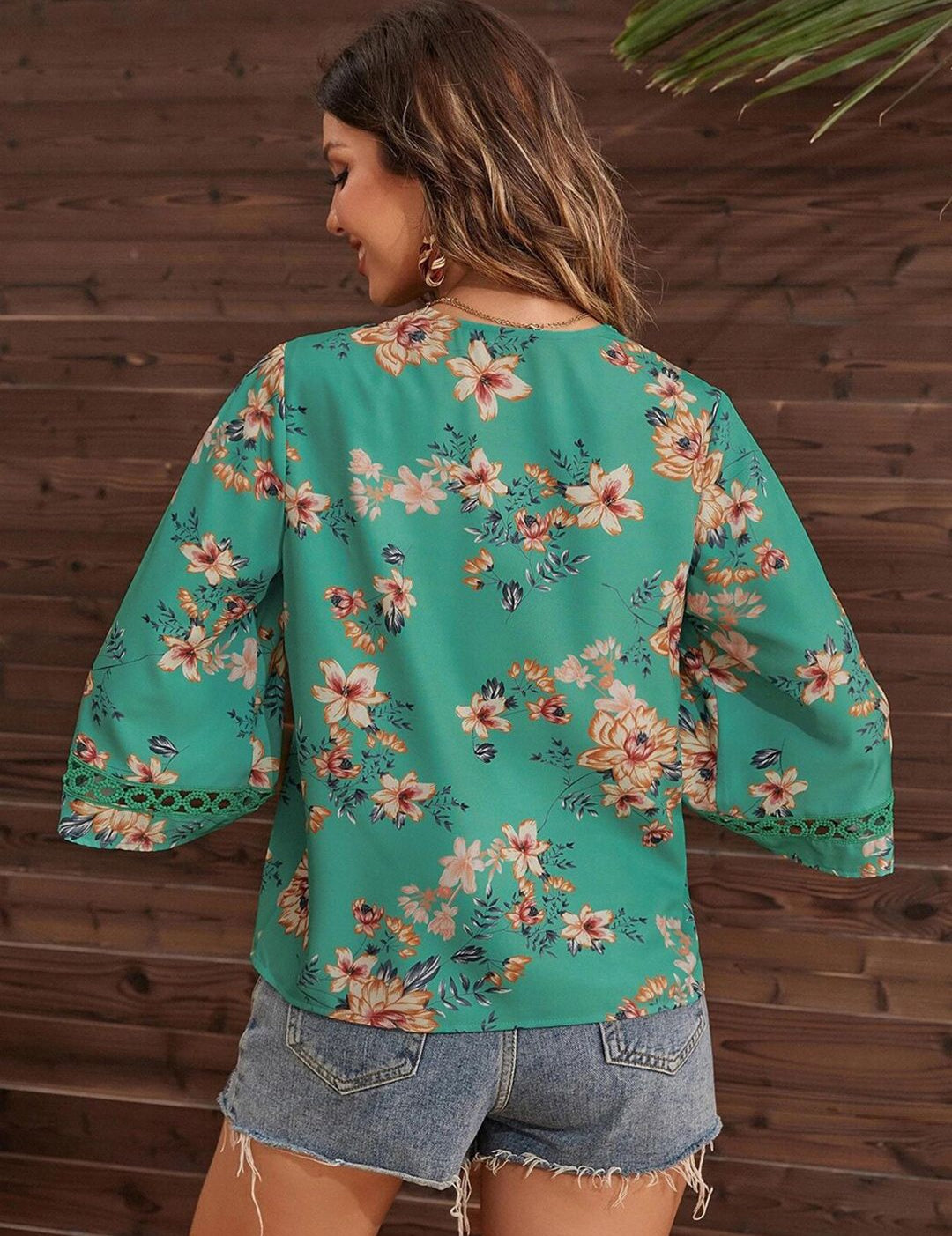 Kotty Green Floral Print Crepe Top