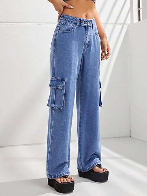 Kotty Women Blue Jean Straight Fit High-Rise Highly Distressed Stretchable Jeans