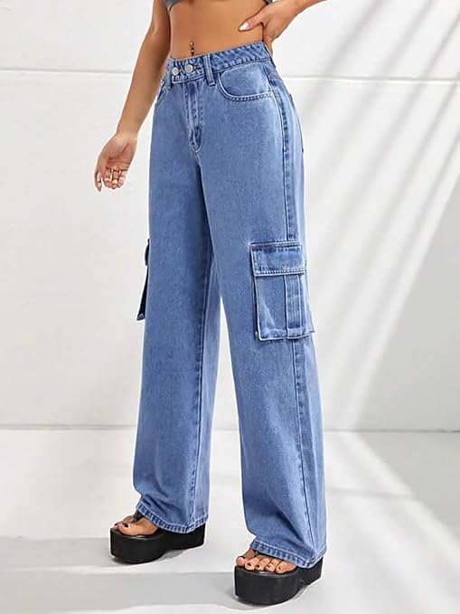 Kotty Women Blue Jean Straight Fit High-Rise Highly Distressed Stretchable Jeans