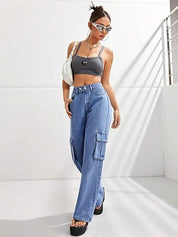 Kotty Women Blue Jean Straight Fit High-Rise Highly Distressed Stretchable Jeans
