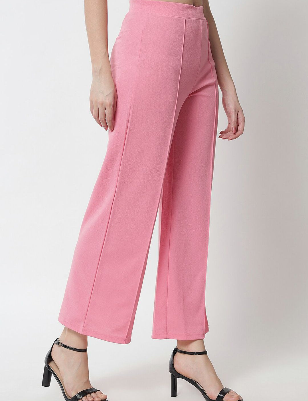 Kotty Women Pink Solid Relaxed Straight Fit Parallel Trousers