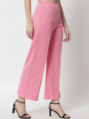 Kotty Women Pink Solid Relaxed Straight Fit Parallel Trousers