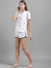 Kotty Women White Printed Night suit