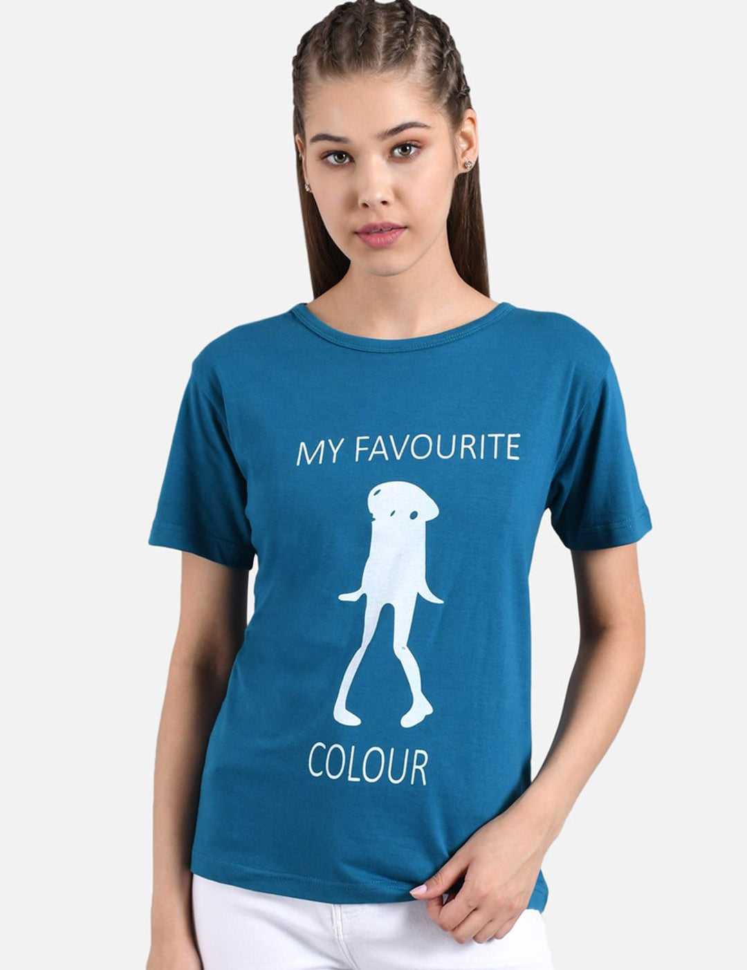 Kotty Women Blue Printed Round Neck T-shirt