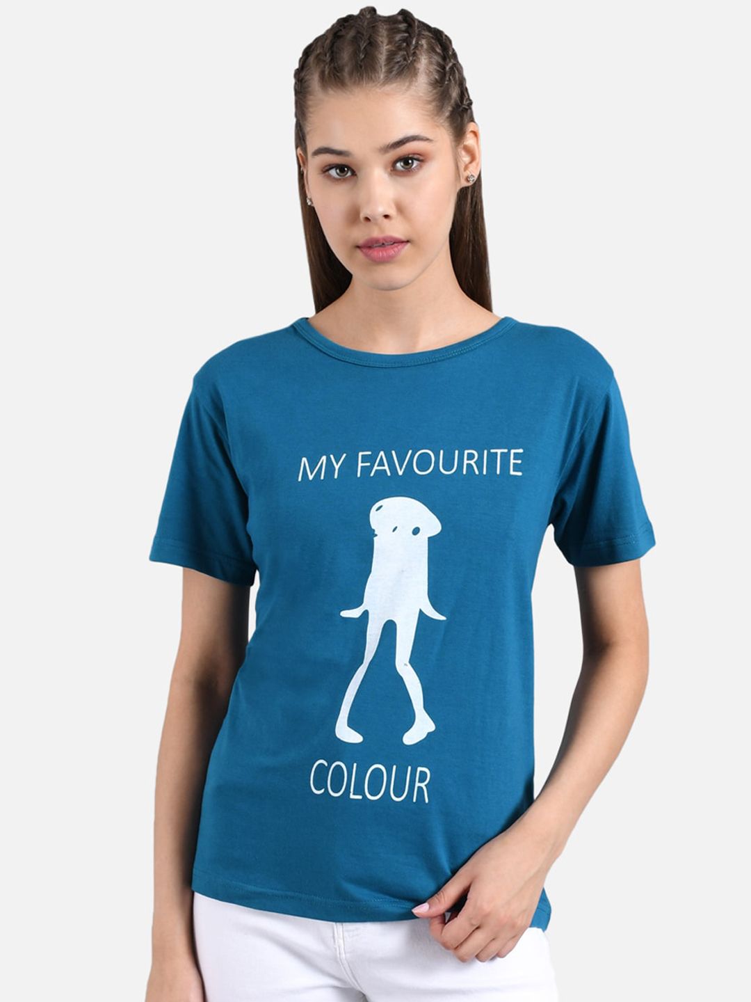 Kotty Women Blue Printed Round Neck T-shirt