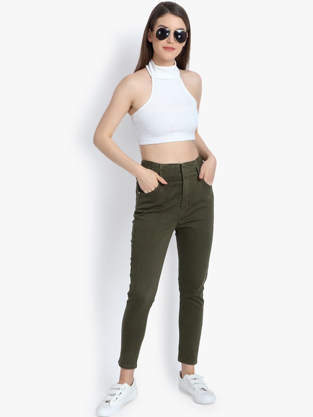 Kotty Women Olive Green Skinny Fit High-Rise Clean Look Jeans