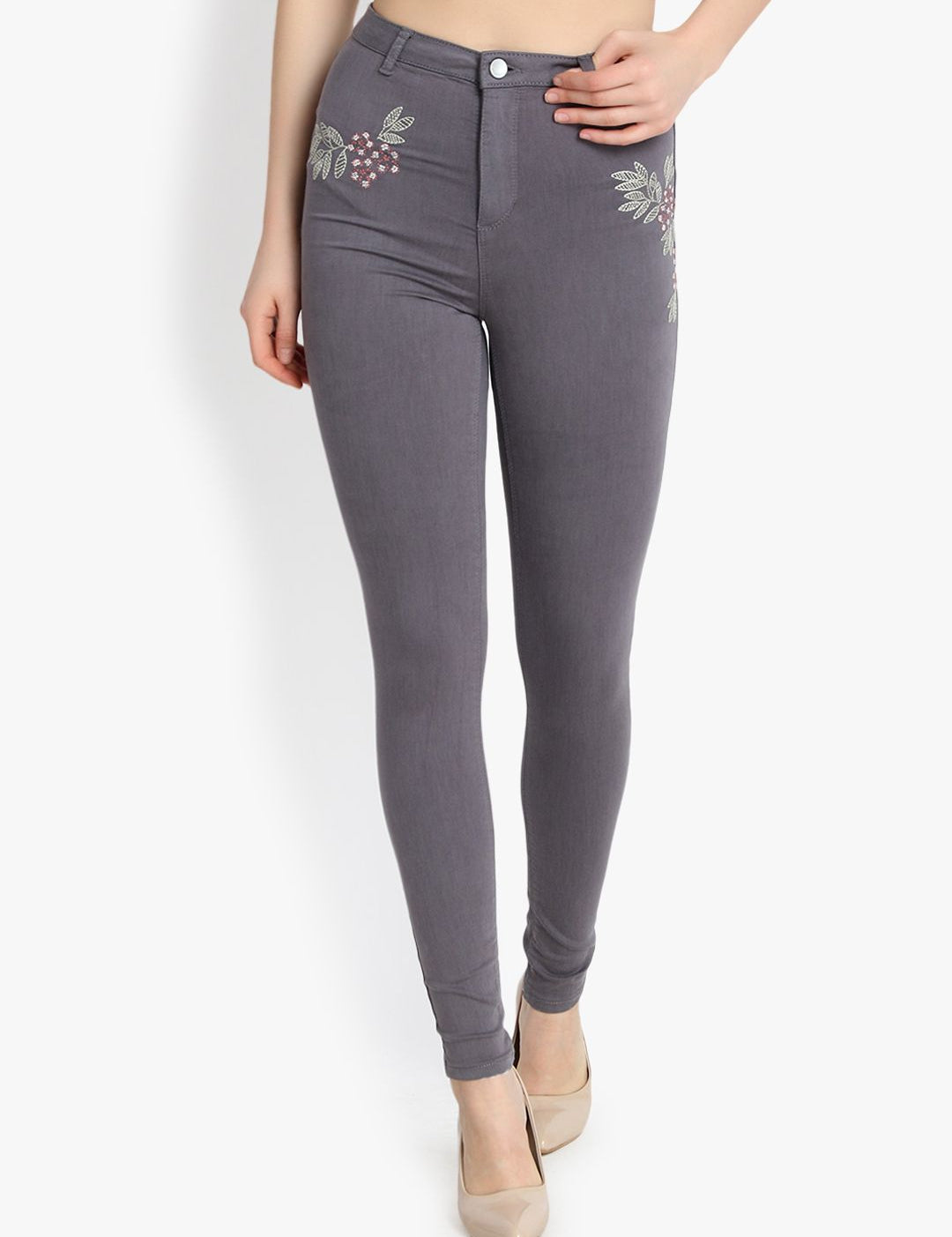 Kotty Women Grey Skinny Fit High-Rise Clean Look Stretchable Jeans