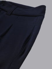 KOTTY BIZwear Women Navy Blue Relaxed Straight Leg  High-Rise Easy Wash Pleated Parallel Trousers