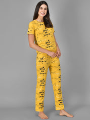 Kotty Women Yellow & Black Printed Night Suit