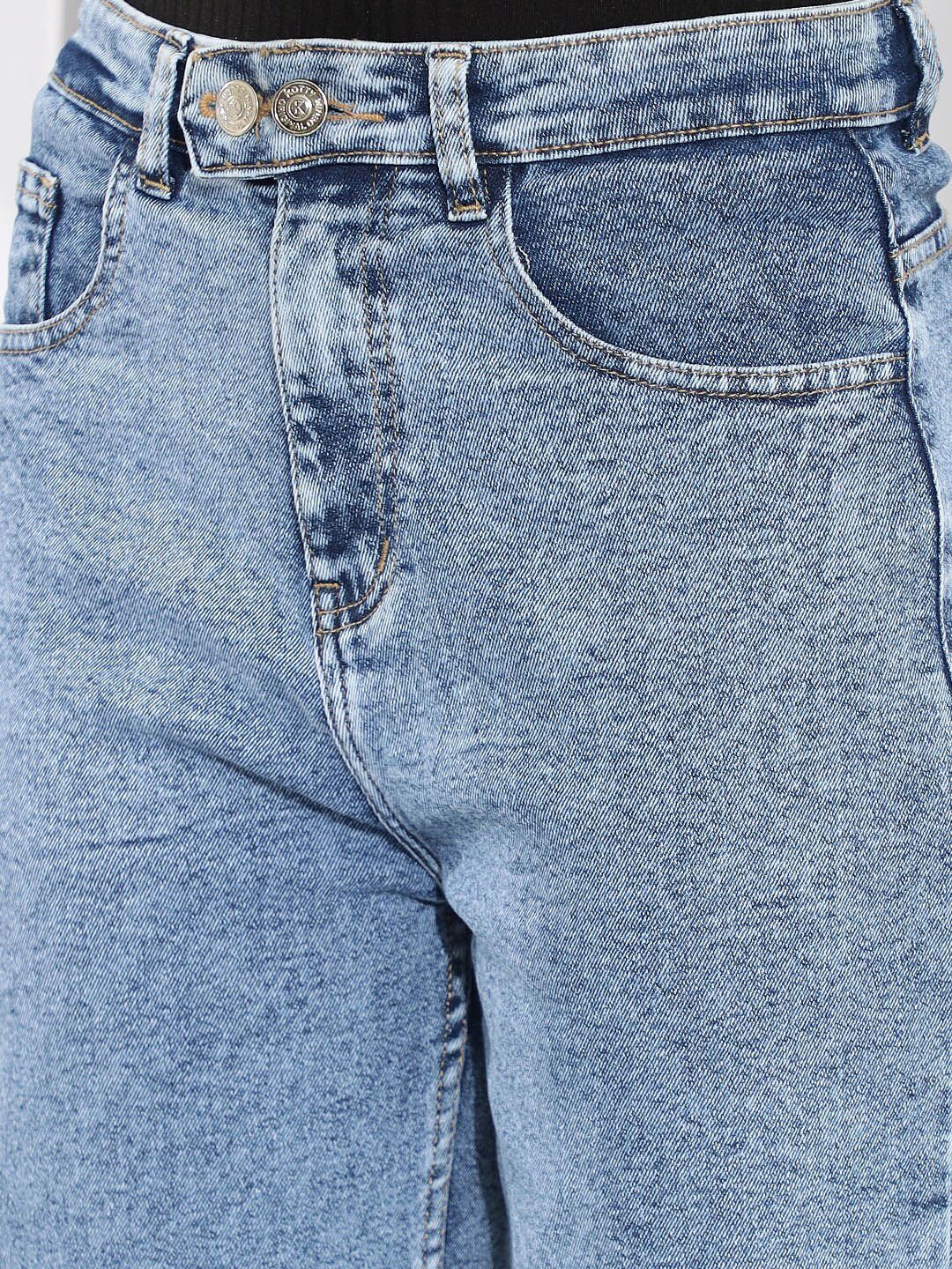 Kotty Women Blue Straight Fit High-Rise Heavy Fade Stretchable Jeans