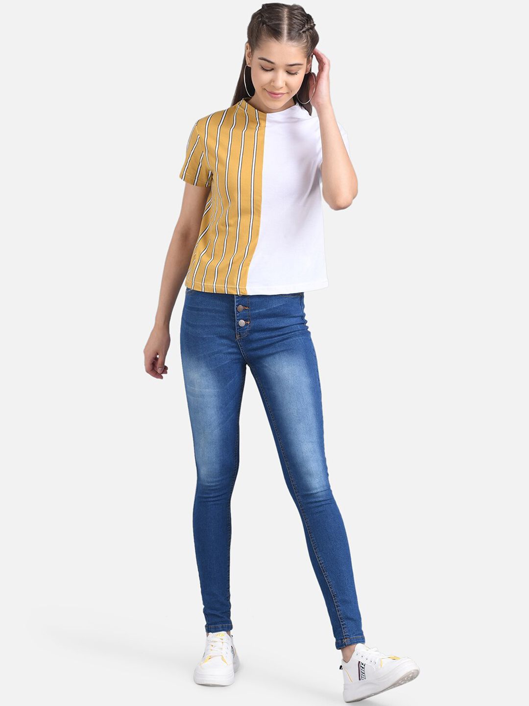 Kotty Women Yellow Colourblocked Pure Cotton Top