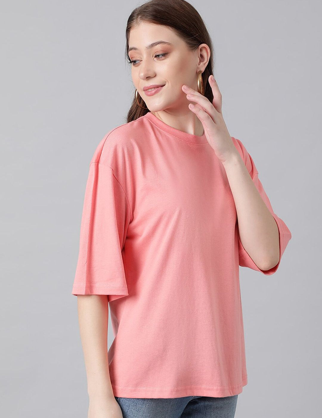 KOTTY Basics Pink Round Neck Oversized T-shirt